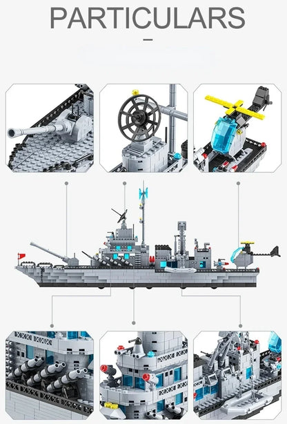 Large Navy Warship Building Blocks Set – 6-in-1 Army Ship Model Toy