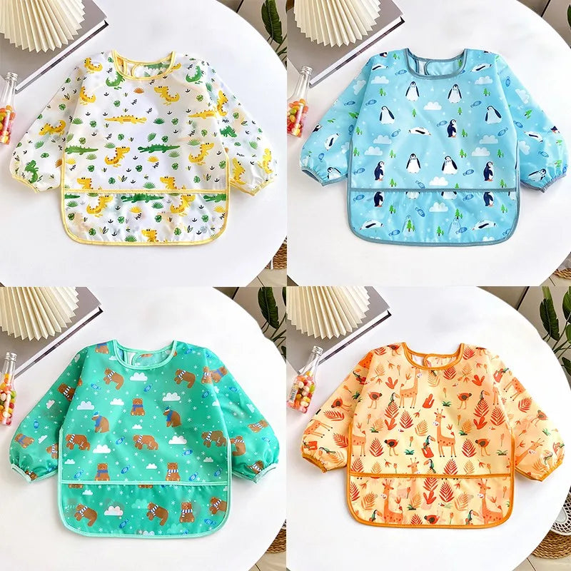 Baby Long Sleeve Waterproof Bib Apron with Pocket
