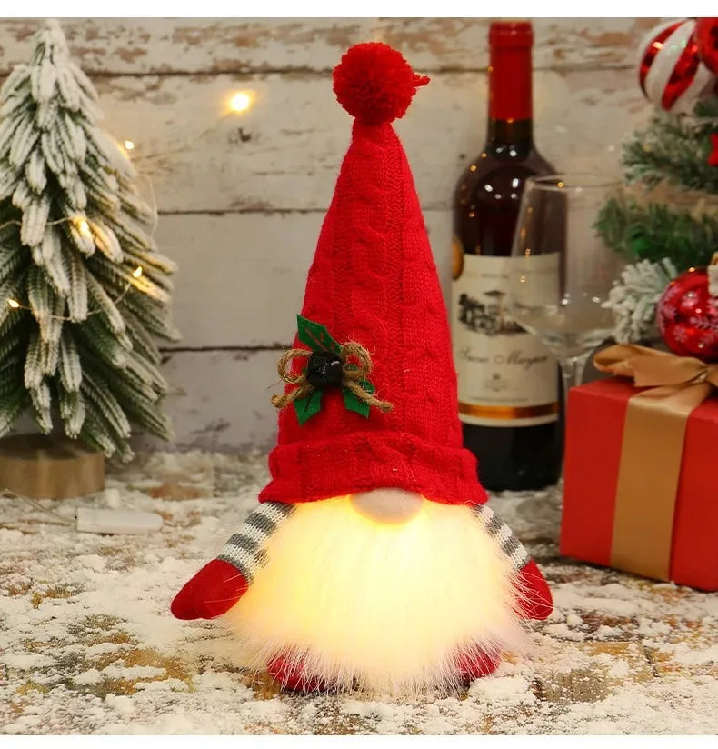 Light-Up Christmas Gnome Figurine – Glowing Sequin Faceless Doll Holiday Decoration