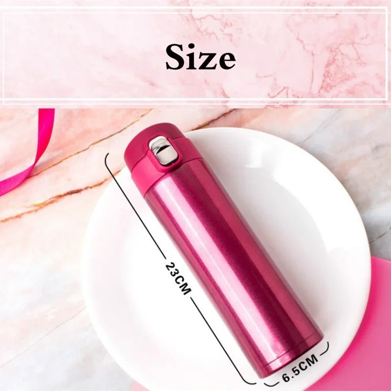 Vacuum Flask Thermos Bottle 500ml – Stainless Steel Pop-Up Lid Travel Mug