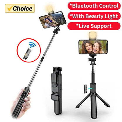 Bluetooth Selfie Stick Tripod with LED Fill Light – 680mm Extendable
