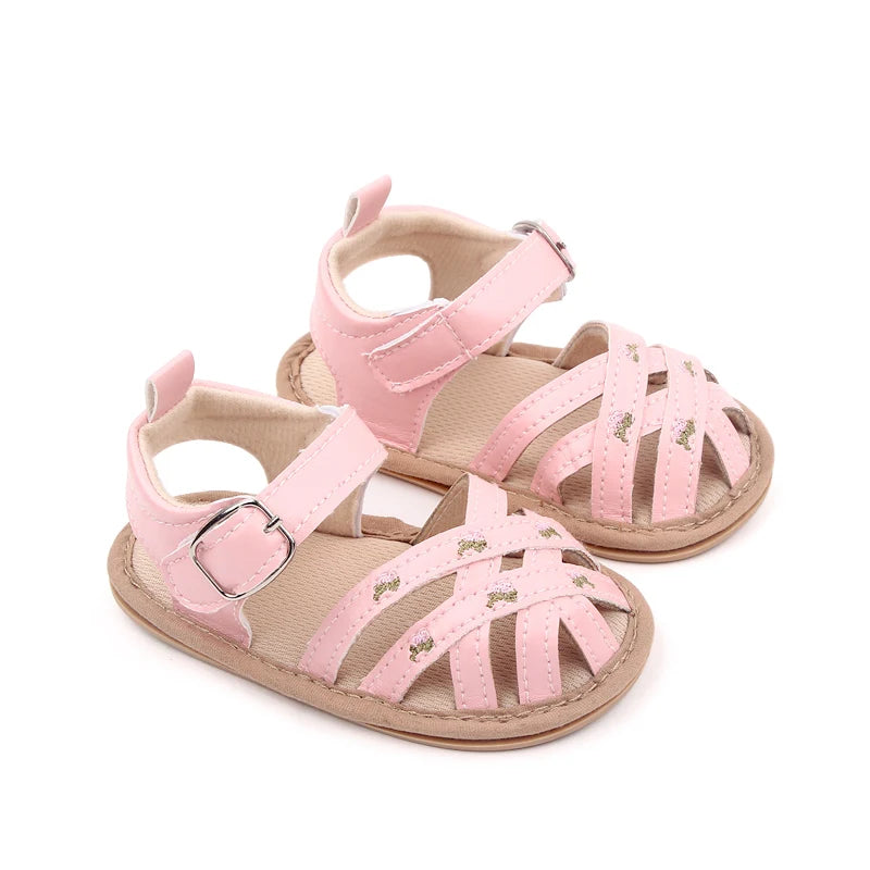 Baby Girl Flower Sandals – Cross Strap Soft Sole Summer Shoes