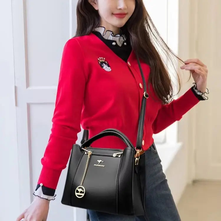 Luxury Leather Handbag – 3-Layer Large Capacity Shoulder & Crossbody Bag