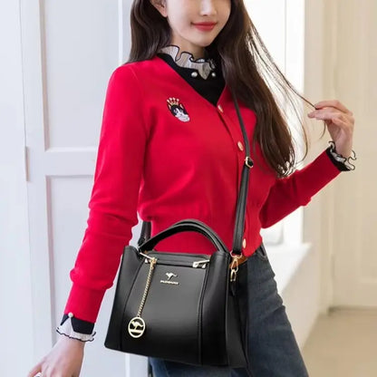 Luxury Leather Handbag – 3-Layer Large Capacity Shoulder & Crossbody Bag