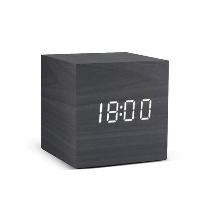 Wooden LED Digital Alarm Clock – Voice Control, Temp & Humidity