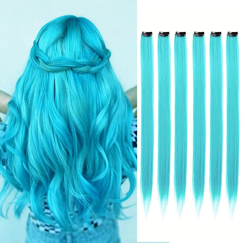 Clip-In Hair Extensions 6 Pcs Colored Highlights 22 Inch Straight