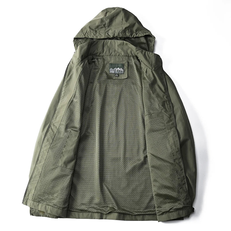 Men's Waterproof Tactical Windbreaker Jacket – Hooded Outdoor Coat