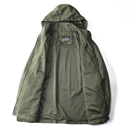 Men's Waterproof Tactical Windbreaker Jacket – Hooded Outdoor Coat