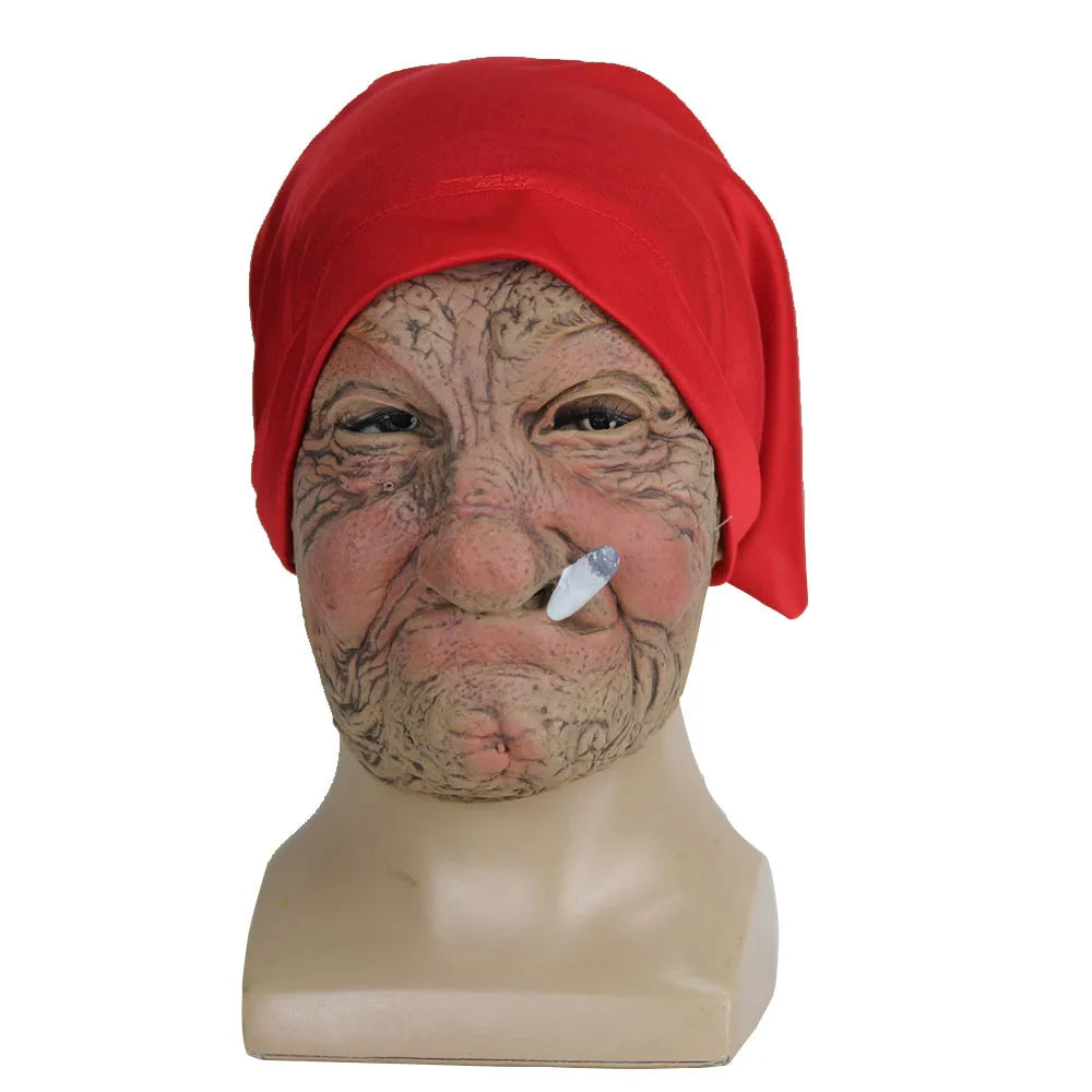 Funny Old Granny Latex Mask – Smoking Grandma Halloween Costume