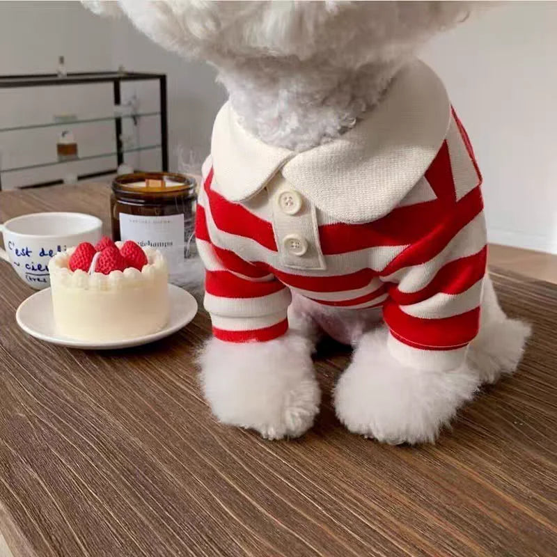 Striped Dog Polo Shirt – Summer Pet Top for Small Dogs