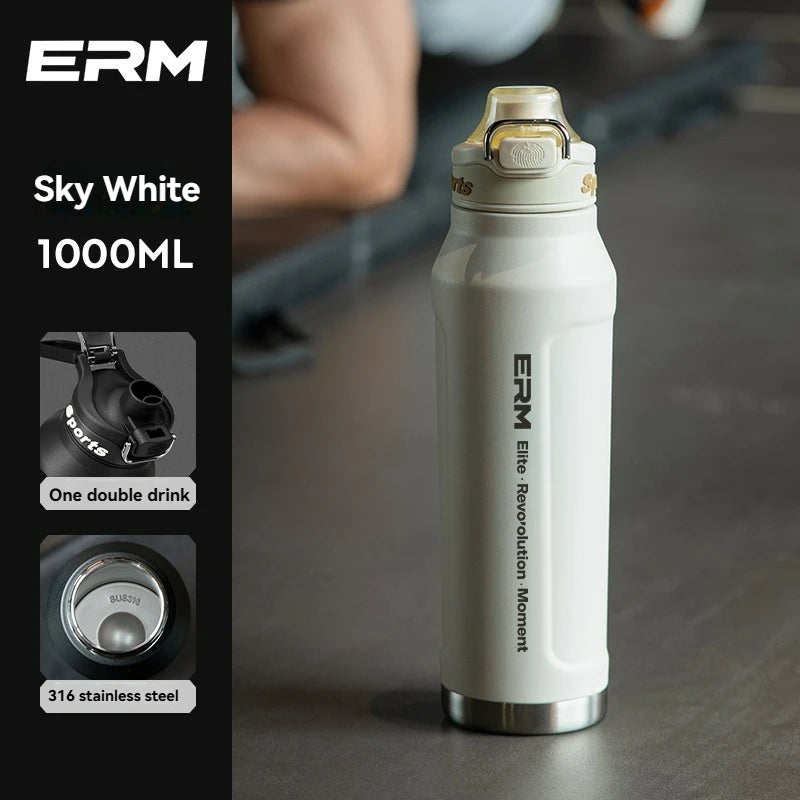 Insulated Sports Water Bottle Stainless Steel Double Wall with Handle