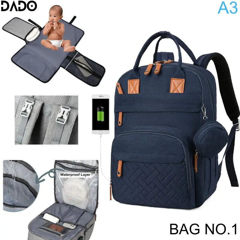 Diaper Bag Backpack with Changing Pad & USB Charging Port