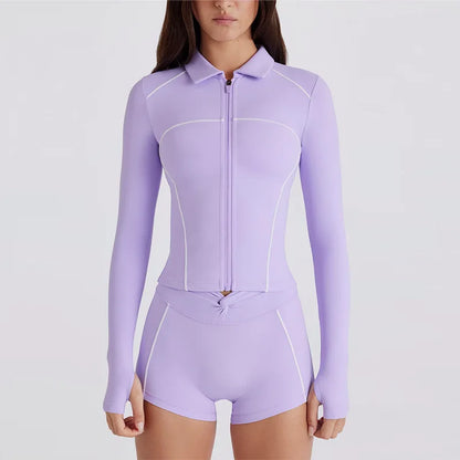 Women's Long Sleeve Zip-Up Yoga Jacket – Slim Fit Athletic Top
