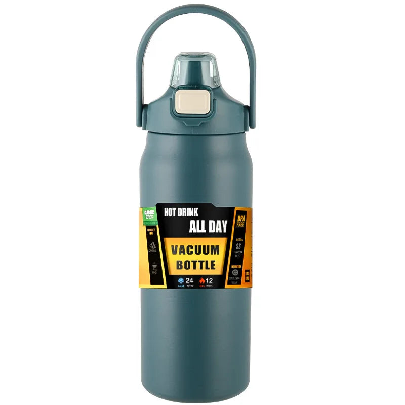 Stainless Steel Vacuum Insulated Water Bottle with Straw & Handle – 27–51oz