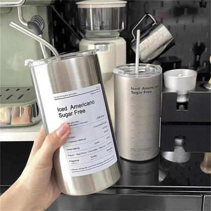 Stainless Steel Thermos Coffee Mug with Straw 20.3oz