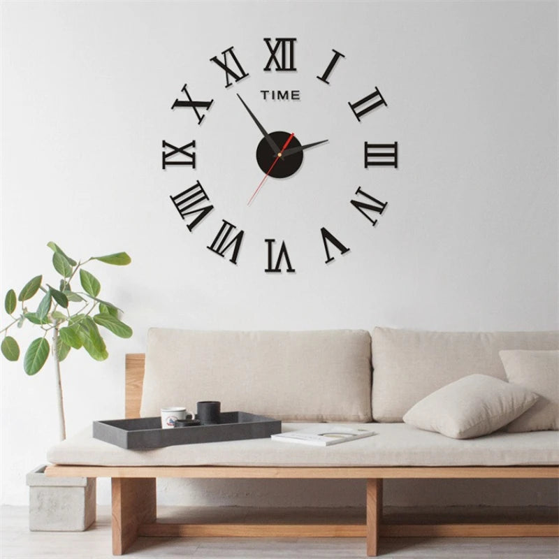 3D DIY Wall Clock – Large Roman Numerals Mirror Acrylic Self-Adhesive