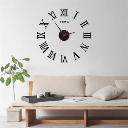 3D DIY Wall Clock – Large Roman Numerals Mirror Acrylic Self-Adhesive