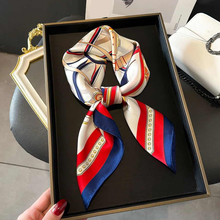 Faux Silk Square Scarf – Elegant Printed Shawl for Women