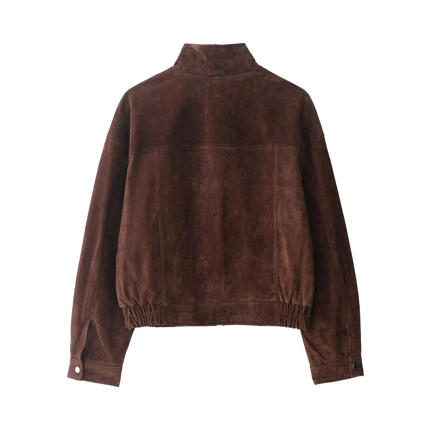 Women's Brown Suede Bomber Jacket with Big Pockets