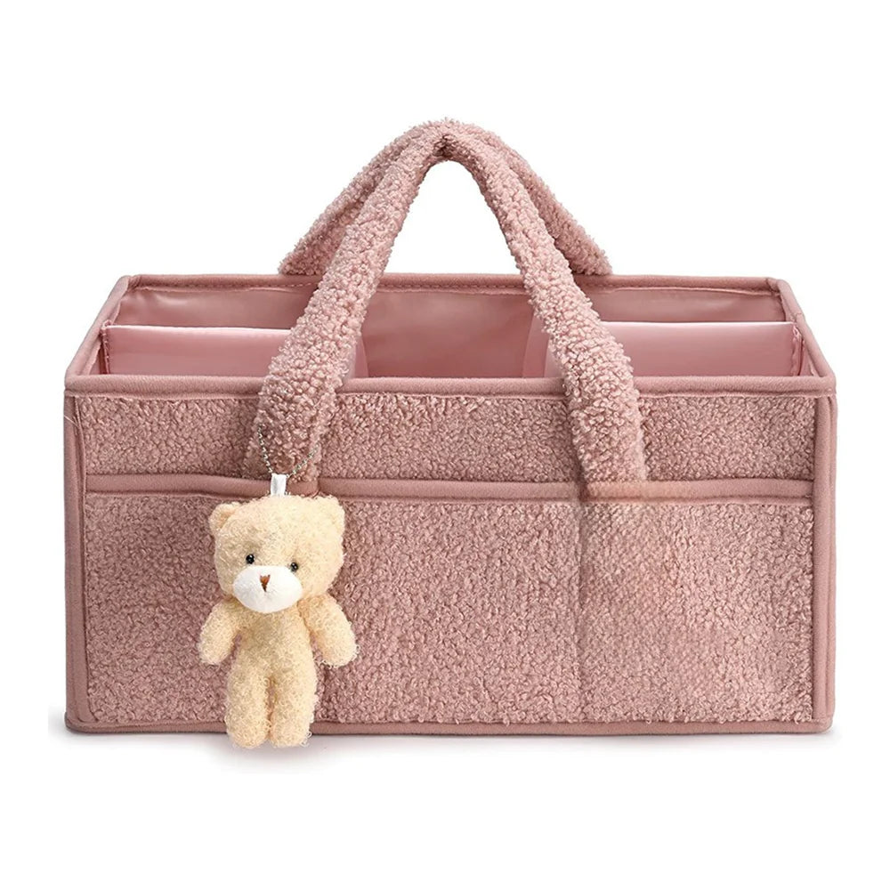 Baby Diaper Caddy Organizer – Plush Nursery Storage Basket with Compartments