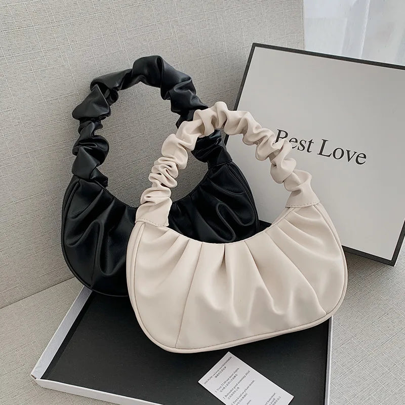Pleated Cloud Bag Women's PU Leather Armpit Handbag