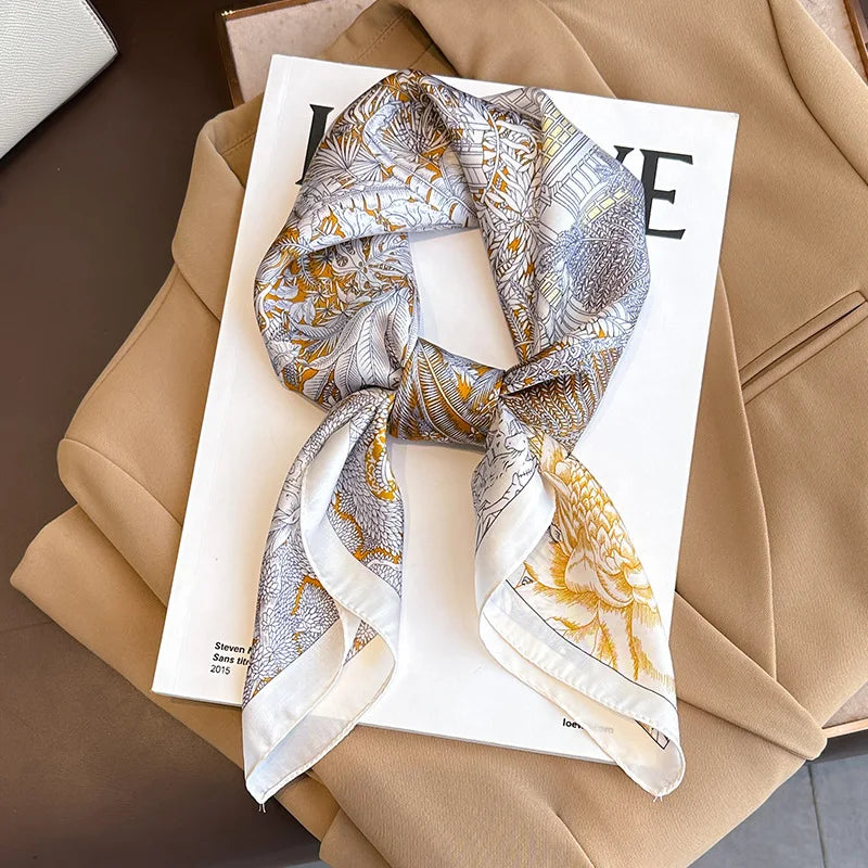 Silk-Feel Square Scarf – Women's Satin Print Neckerchief & Hair Band