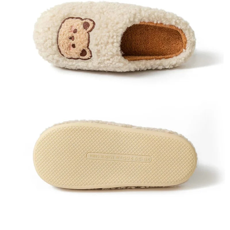 Cute Bear Fluffy Slippers – Warm Plush House Shoes