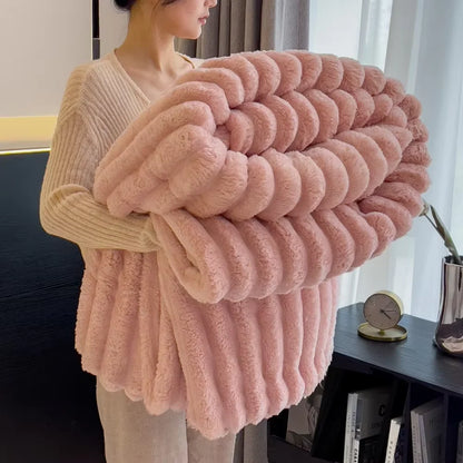 Fluffy Bubble Fleece Throw Blanket – Soft, Warm & Decorative, 4 Colors