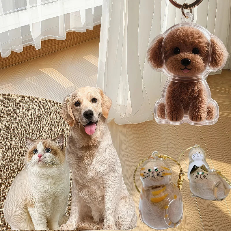 Pet Hair Memorial Keychain – Transparent Dog & Cat Pendant