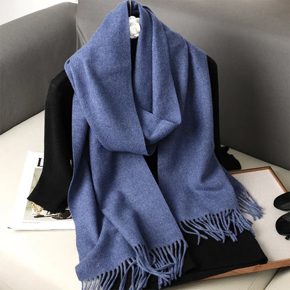 Women's Solid Cashmere Winter Scarf with Tassels – Warm Shawl Pashmina