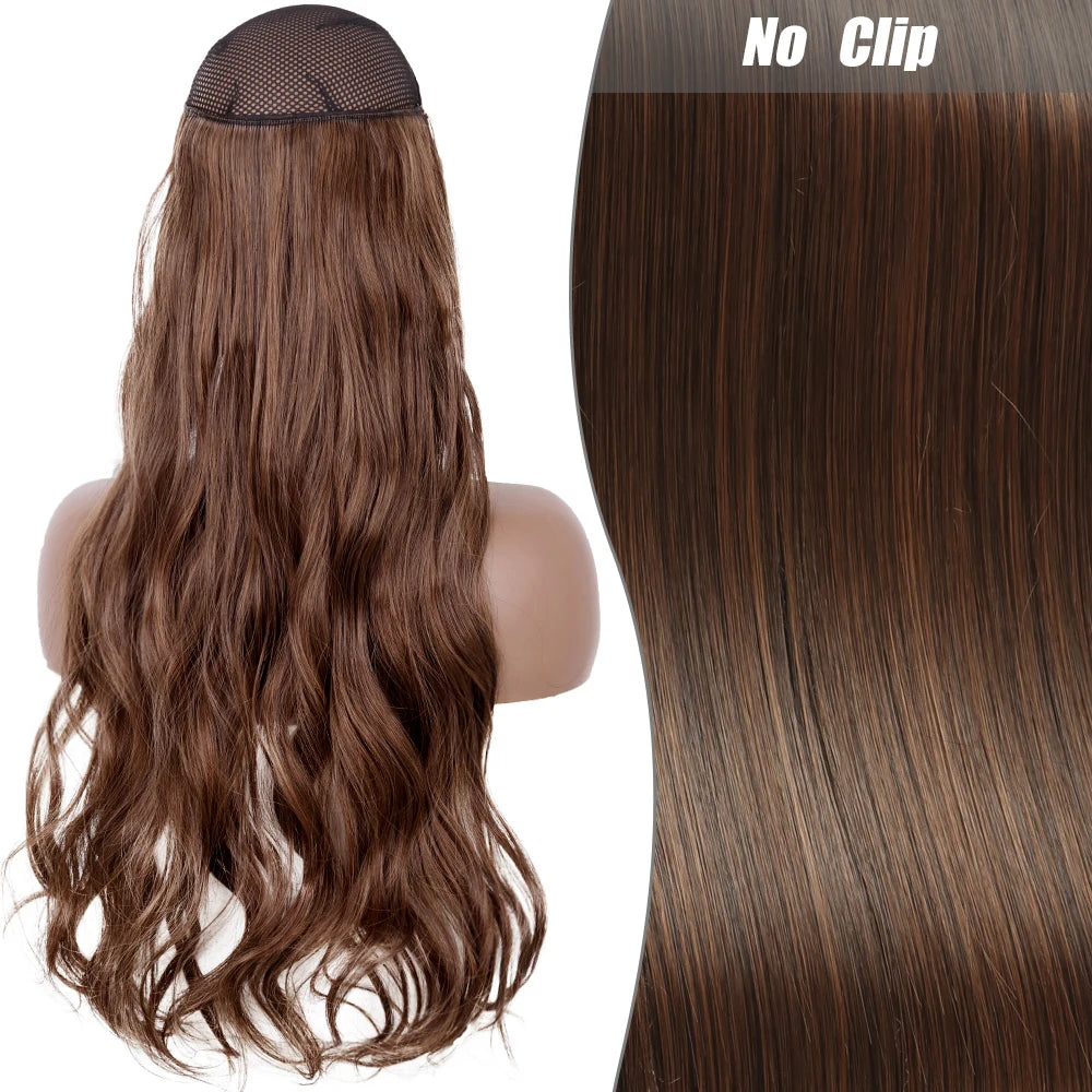 No-Clip Halo Hair Extensions – Long Wavy Synthetic Hairpiece
