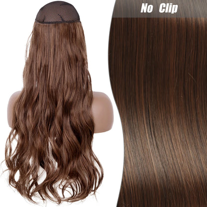 No-Clip Halo Hair Extensions – Long Wavy Synthetic Hairpiece