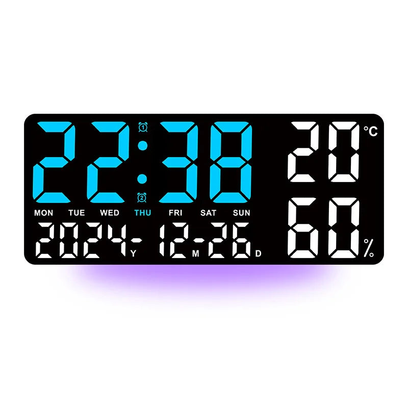 Large LED Digital Wall Clock with 7-Color Mood Light & Dual Alarm