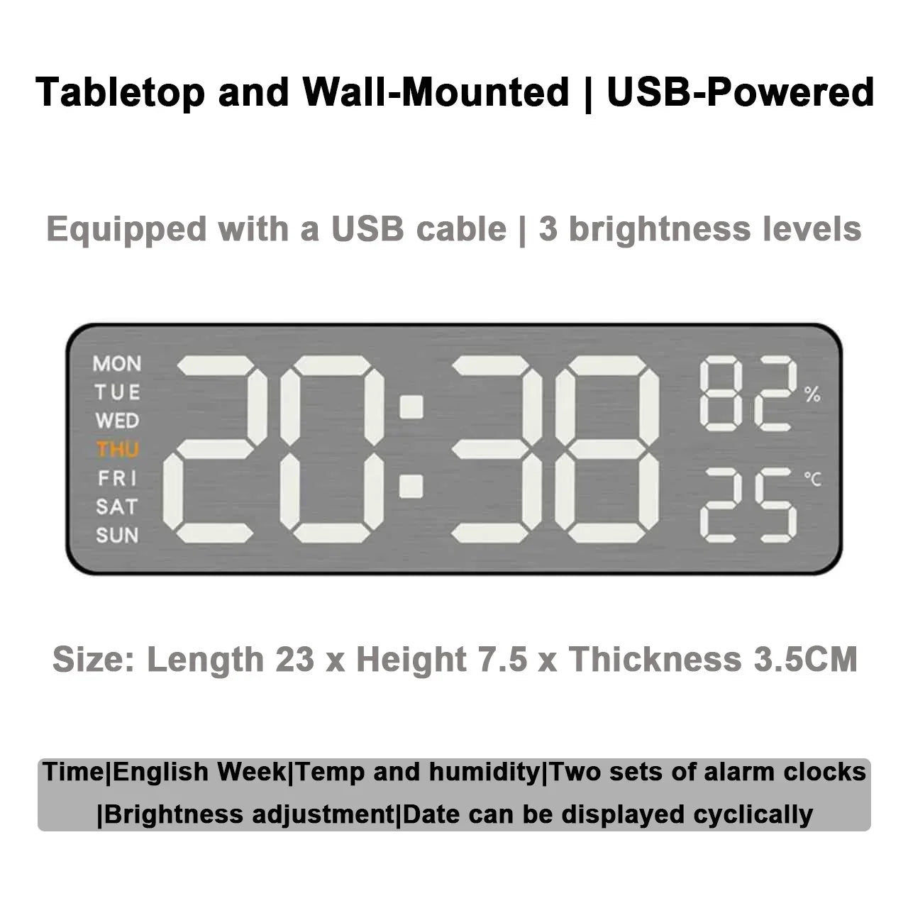 LED Digital Mirror Clock with Alarm, Temperature & Remote