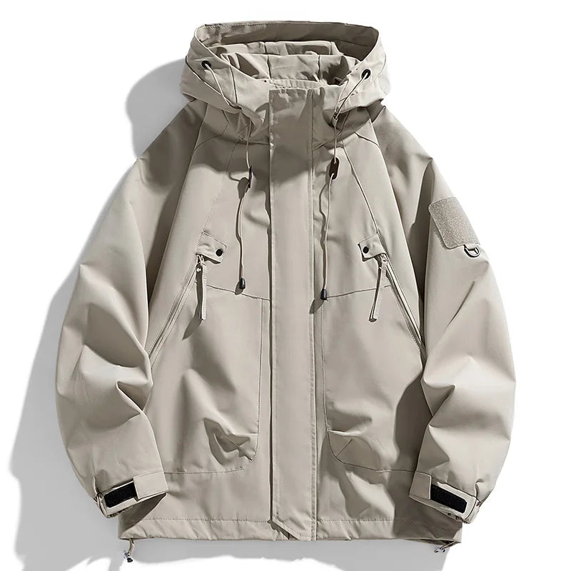 Men's Waterproof Hooded Windbreaker Jacket – Lightweight Cargo Coat