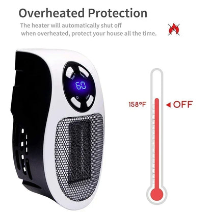 Portable Electric Space Heater with Remote – Wall Plug-In Mini Warm Air Blower