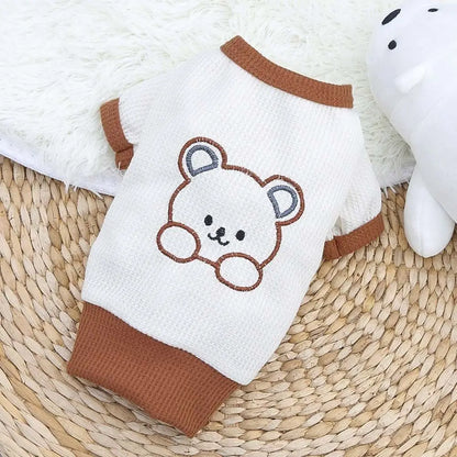 Bear Embroidered Dog Dress & Shirt – Cute Small Pet Outfit