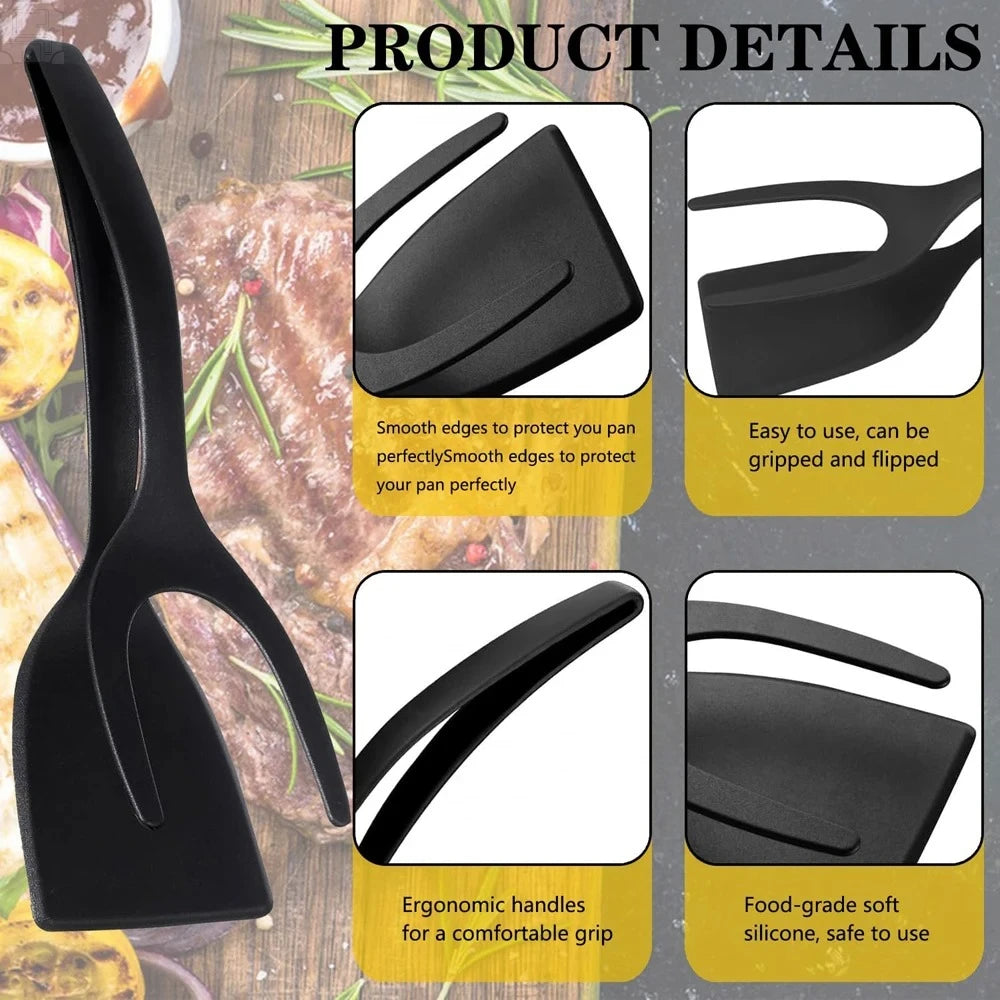 2-in-1 Grip & Flip Spatula Tongs – Nylon Kitchen Turner