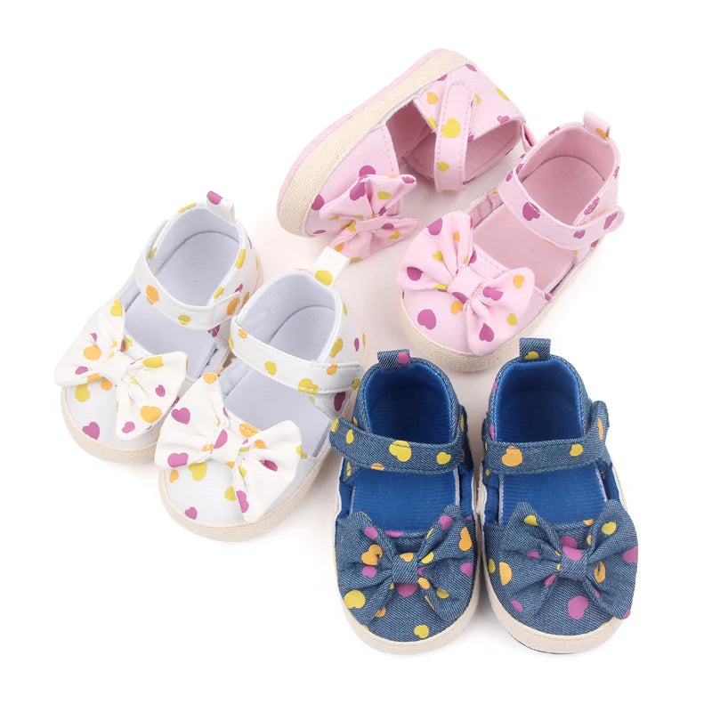Baby Girl Bowknot Sandals – Dot Print Soft Sole First Walker