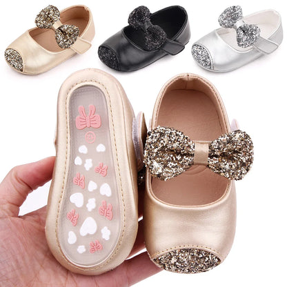 Baby Girl Mary Jane Shoes – Glitter Bowknot Soft PU Anti-Slip
