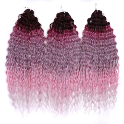 24 Inch Water Wave Crochet Braiding Hair – Synthetic Twist Curly Ombre Extensions