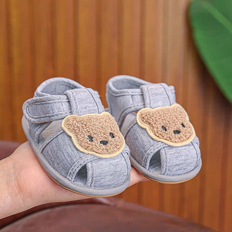 Baby Cartoon Bear Sandals – Soft Rubber Sole First Walker Shoes