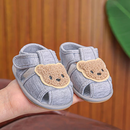 Baby Cartoon Bear Sandals – Soft Rubber Sole First Walker Shoes