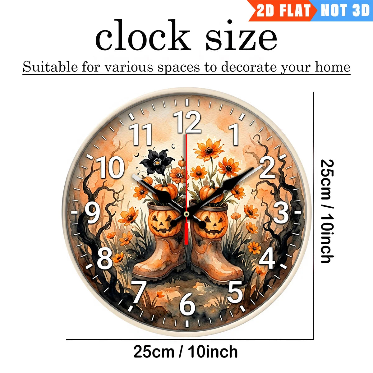 Halloween Pumpkin Wall Clock – 2D Round Decorative Clock for Home