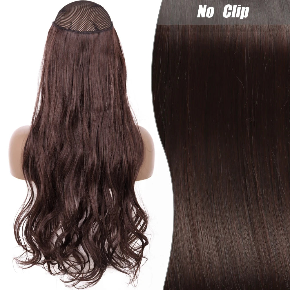 No-Clip Halo Hair Extensions – Long Wavy Synthetic Hairpiece