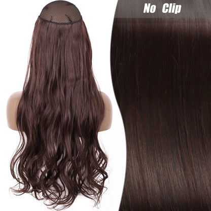 No-Clip Halo Hair Extensions – Long Wavy Synthetic Hairpiece