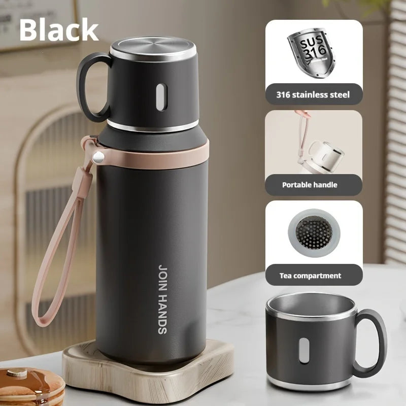 316 Stainless Steel Vacuum Flask with Cup & Tea Compartment | 20.3oz