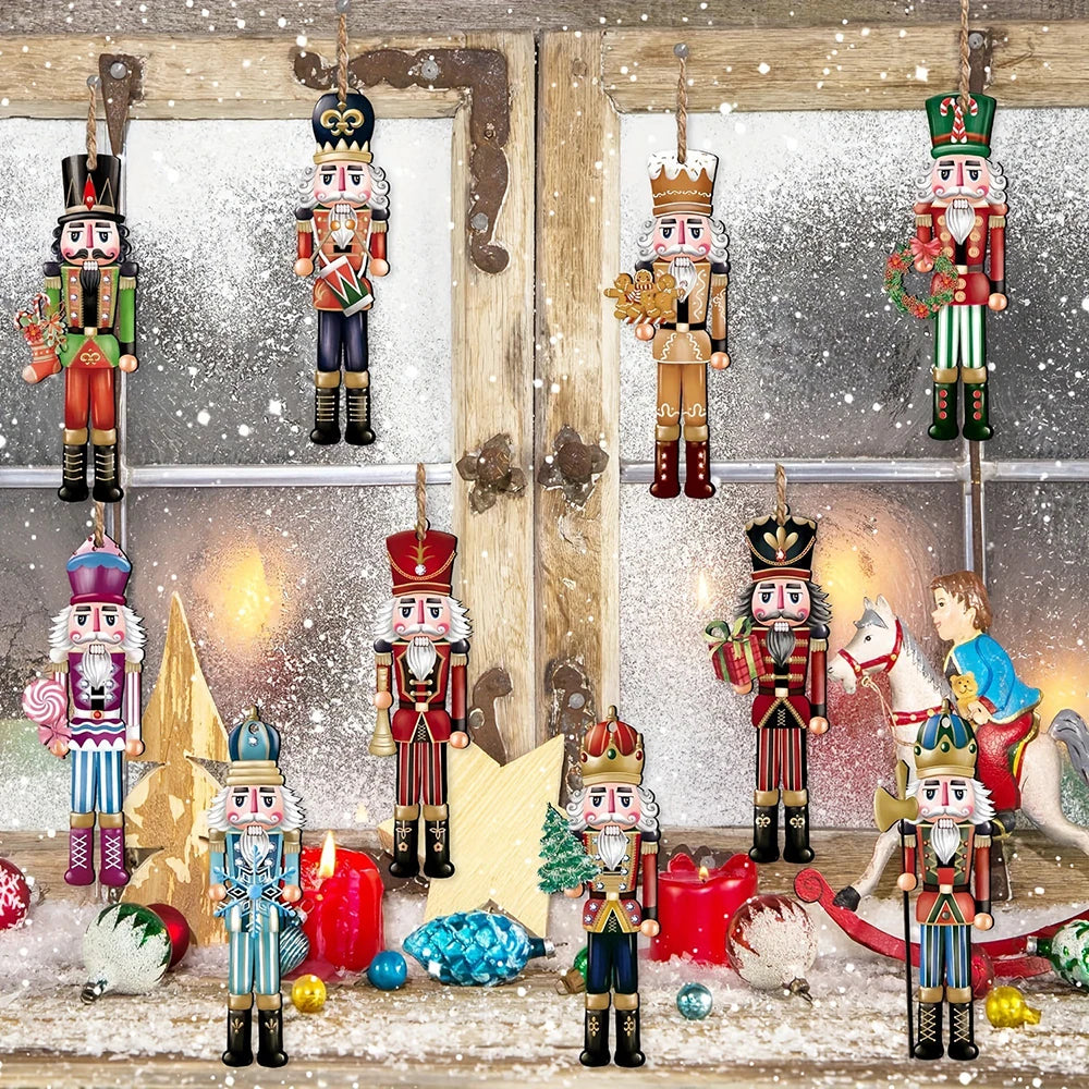 Nutcracker Christmas Ornaments – 12-Piece Wooden Hanging Holiday Decoration Set