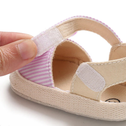 Baby Girl Bow Canvas Sandals – Soft Sole Striped Flats