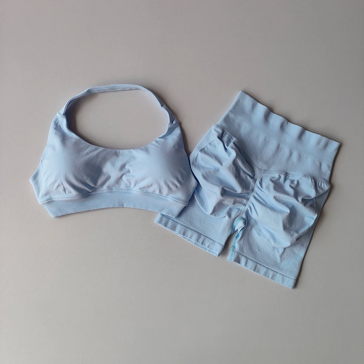 Women's Seamless Yoga Set – Halter Sports Bra & Matching Shorts